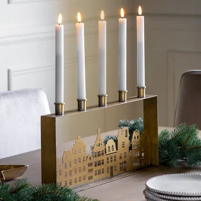 Dunelm Little Town 5 Candle Holder Gold