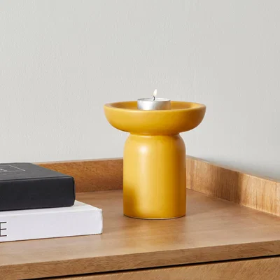 Dunelm Elements Ochre Candle Holder Ochre (Yellow)