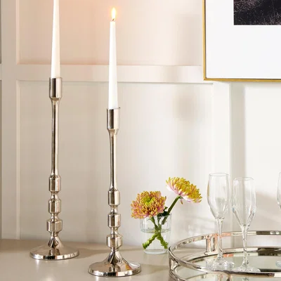 Dunelm Shiny Nickle Candlestick Silver