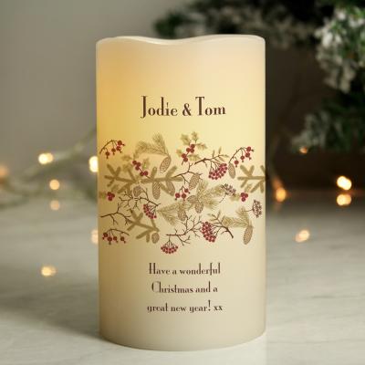 Dunelm Personalised Christmas Floral LED Candle White