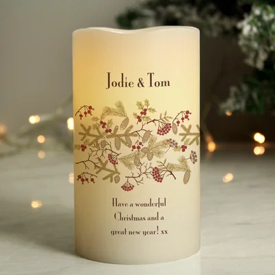Dunelm Personalised Christmas Floral LED Candle White