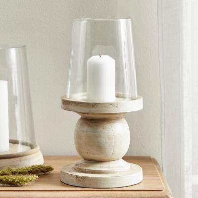 Dunelm Churchgate Wood Glass Hurricane 26cm Natural