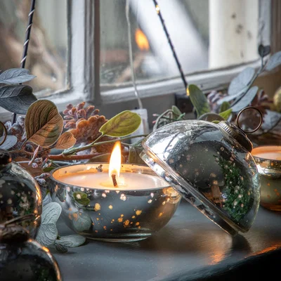 Dunelm Large Festive Bauble Candle Silver