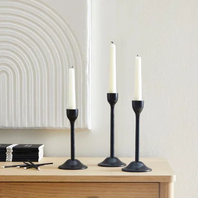 Dunelm Black Set of 3 Candle Holder Black