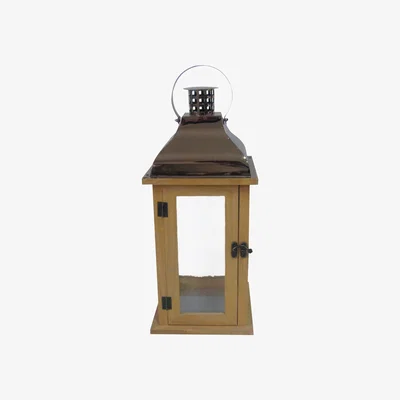 Dunelm Copper Topped Wooden Lantern Brown