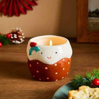 Dunelm Christmas Pudding Shaped Candle Brown