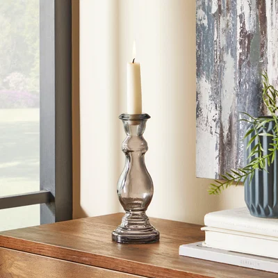 Dunelm Glass Candle Holder Smoked Black
