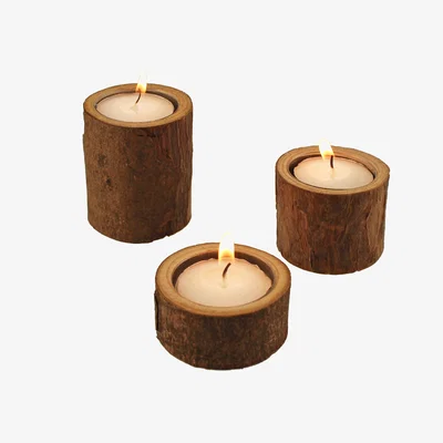 Dunelm Wooden Tealight Holders Set of 3 Natural