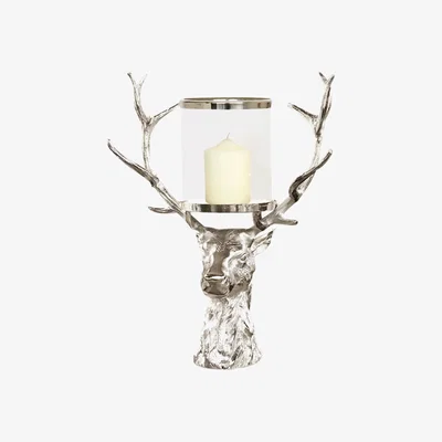 Furniture Village Culinary Concepts - New Forest Stag Head Glass Hurricane Lantern - Silver