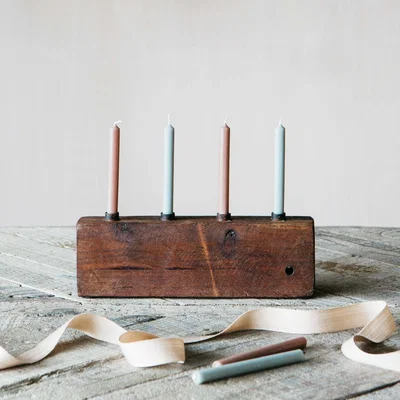 Graham & Green Small Wooden Candle Holder