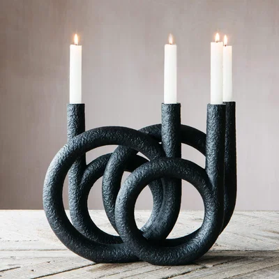 Graham & Green Black Rings Candle Holder