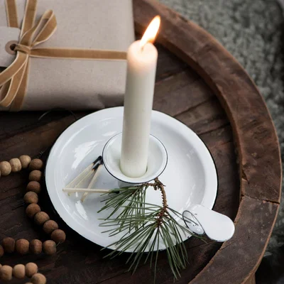 Graham & Green White Enamel Candle Holder