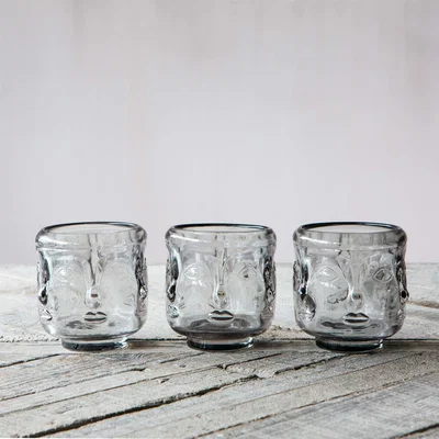 Graham & Green Set of Three Glass Face Candle Holders