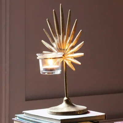 Graham & Green Small Gold Palm Tea Light Holder