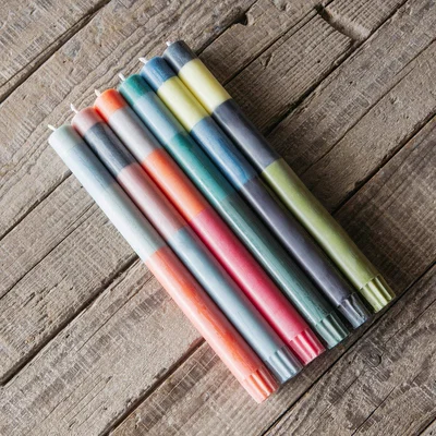 Graham & Green Set of Six Rainbow Striped Dining Candles
