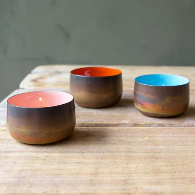 Graham & Green Orange and Burnt Copper Tea Light Holder