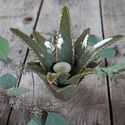 Graham & Green Aloe Vera Ceramic Candle Holder