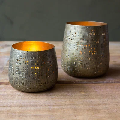 Graham & Green Large Textured Brass Tea Light Holder