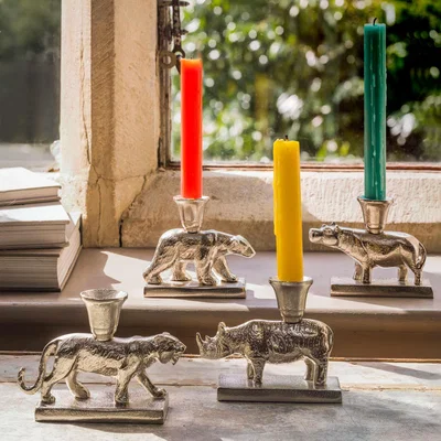 Graham & Green Silver Tiger Candle Holder