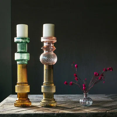 Graham & Green Green and Brown Glass Candle Holder