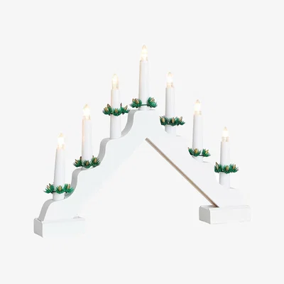 Homebase 7 LED White Wooden Traditional Christmas Candle Bridge (Battery Operated)