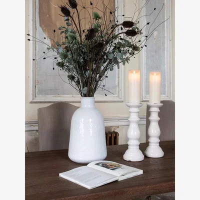 John Lewis One.World Birkdale Glazed Stone Pillar Candle Holder, Neutral