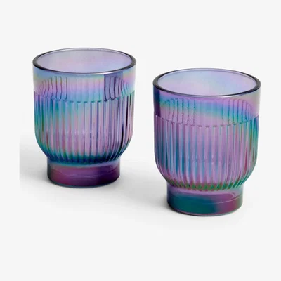 John Lewis John Lewis Ribbed Glass Dark Night Sky Candle Holder, Set of 2, Blue