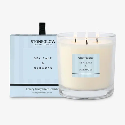 John Lewis Stoneglow Sea Salt & Oakmoss Three Wick Scented Candle, 760g