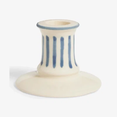 John Lewis John Lewis Stripe Stoneware Candlestick Holder, Blue