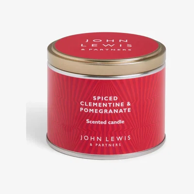 John Lewis John Lewis Spiced Clementine & Pomegranate Scented Candle Tin, 147g