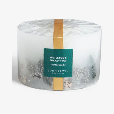 John Lewis John Lewis Mistletoe & Eucalyptus Inclusion Three Wick Scented Candle, 1.56kg