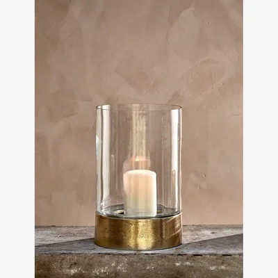 John Lewis Nkuku Rajura Hurricane Lantern Candle Holder, Clear/Gold