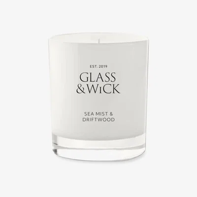 John Lewis Glass & Wick Sea Mist & Driftwood Scented Candle, 220g