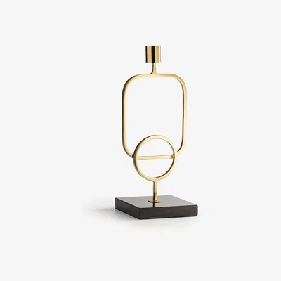 La Redoute Fitia Brass & Marble Candlestick, H28cm