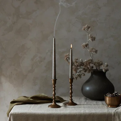 Layered Lounge Set of 2 Brass Effect Candlesticks Matt Finish