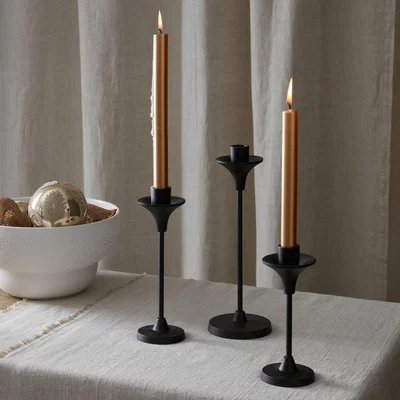 Layered Lounge Set of 3 Black Candlesticks