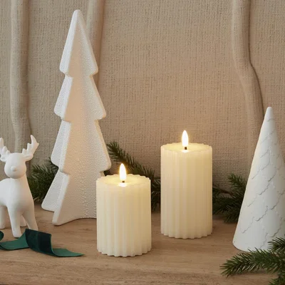 Layered Lounge Ribbed LED Pillar Candle