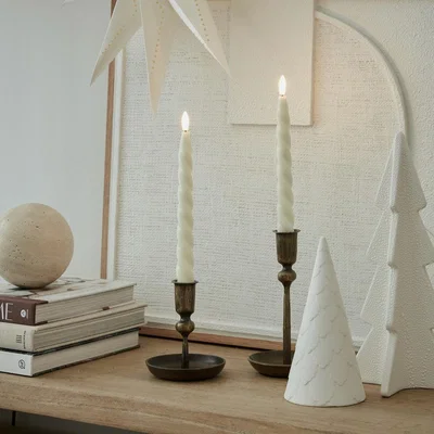 Layered Lounge Set of 2 LED Ivory Twisted Dinner Candles