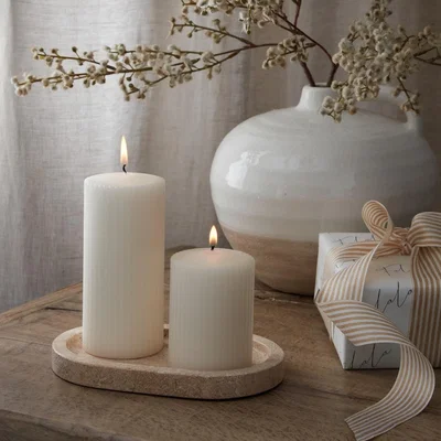 Layered Lounge Set of 2 Ivory Ribbed Pillar Candles