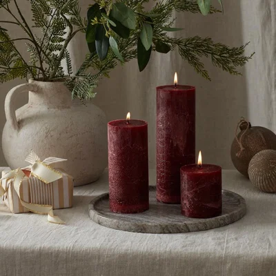 Layered Lounge Set of 2 Rustic Burgundy Pillar Candles