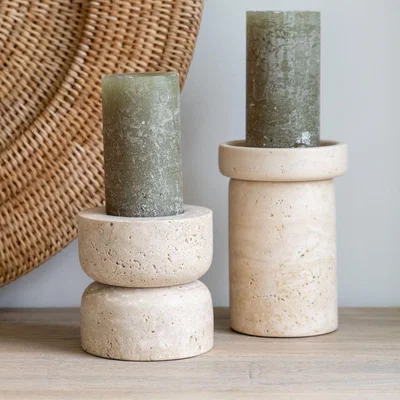 Layered Lounge Hythe Travertine Pillar Candle Holder