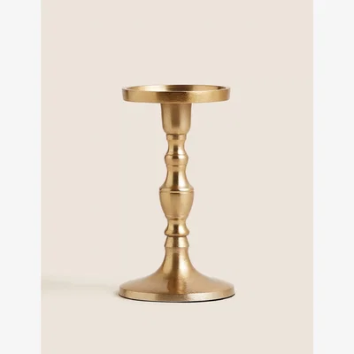 Marks & Spencer M&S Gold Metal Pillar Candle Holder, Gold