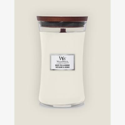 Marks & Spencer Woodwick White Tea & Jasmine Hourglass Candle with Crackle Wick, White