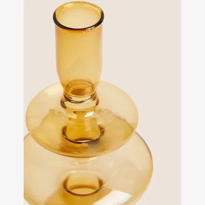 Marks & Spencer M&S Shaped Glass Dinner Candle Holder - Ochre, Ochre