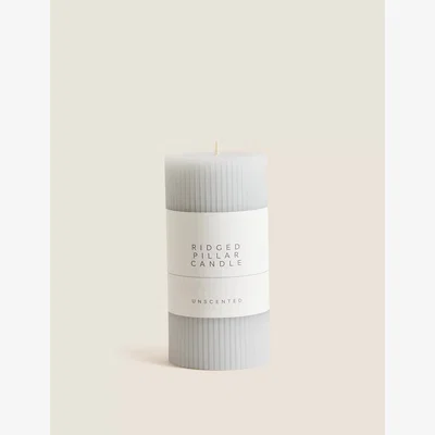 Marks & Spencer M&S Ridged Pillar Candle - Grey, Grey,Red