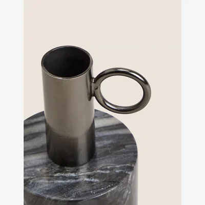 Marks & Spencer M&S Marble Small Dinner Candle Holder - Grey, Grey
