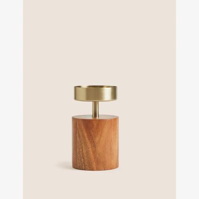 Marks & Spencer M&S Wood & Metal Pillar Candle Holder - Natural, Natural