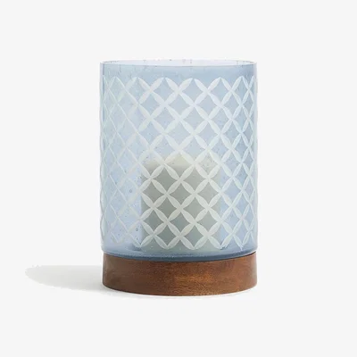 Marks & Spencer M&S Etched Glass Candle Holder - Blue, Blue