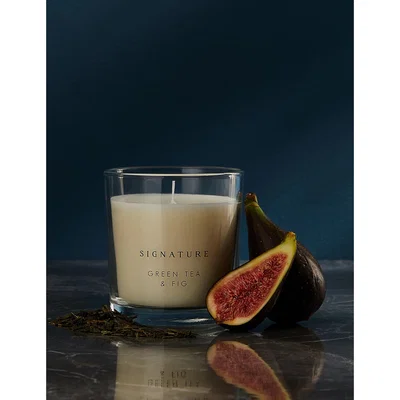 Marks & Spencer Signature Green Tea & Fig Boxed Candle - Dark Green Mix, Dark Green Mix