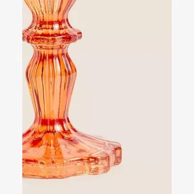 Marks & Spencer M&S Ridged Glass Small Dinner Candle Holder - Orange, Orange